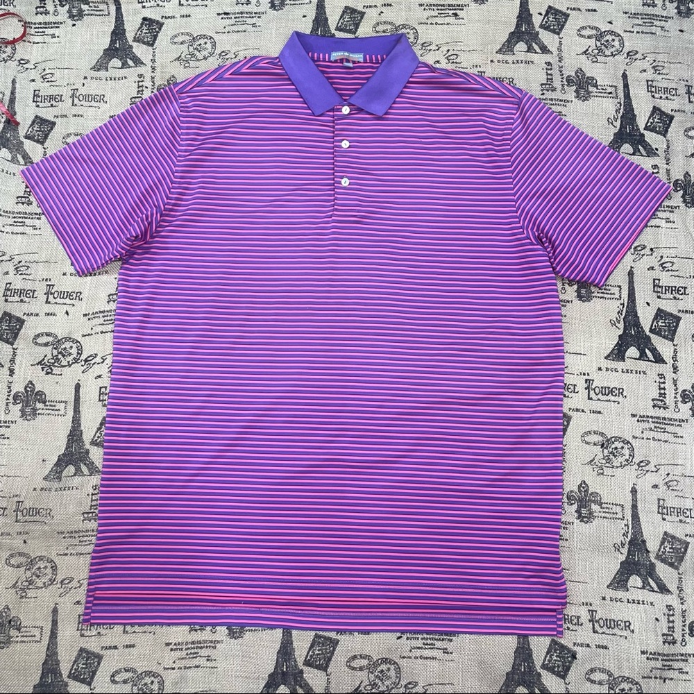 Peter Millar Summer Comfort Purple/Pink Striped Short Sleeve Polo Shirt Size XL